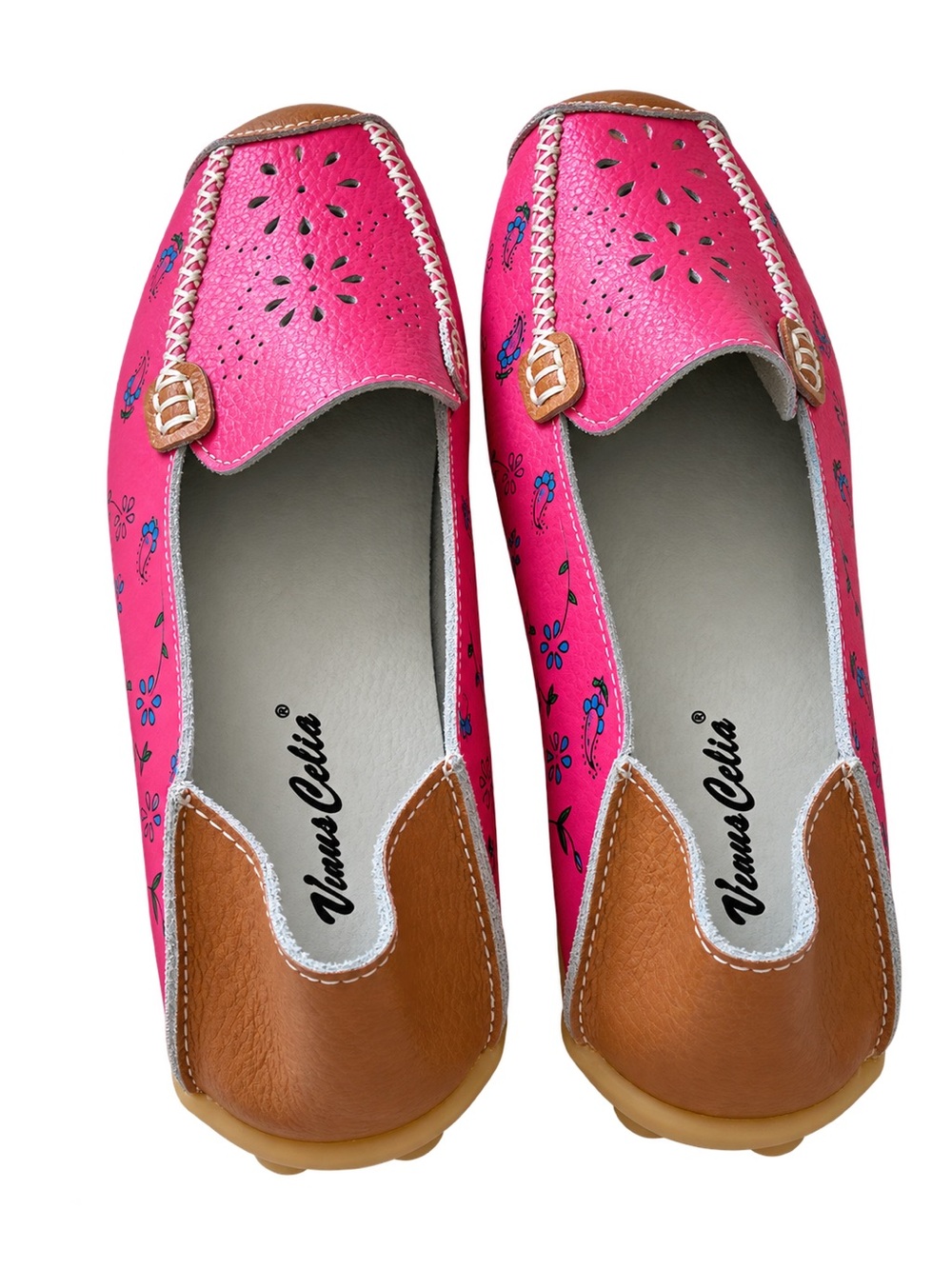 VenusCelia Pink Floral Cutout Loafers – Women’s Size 7